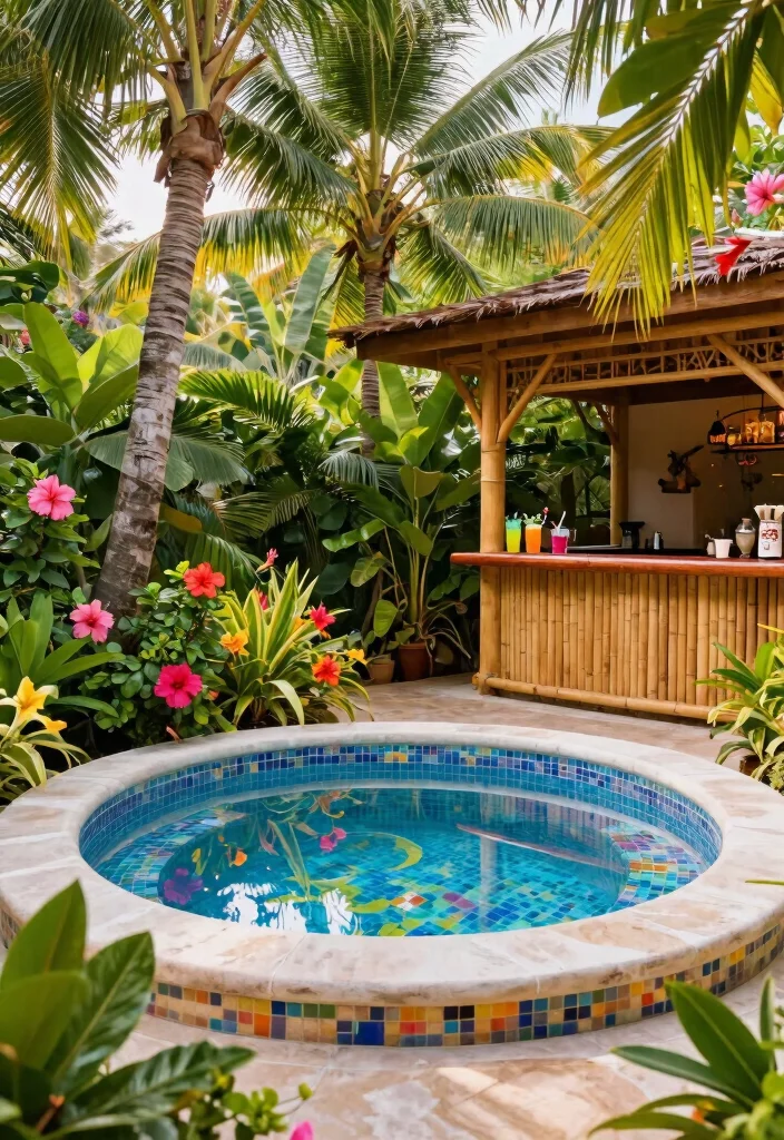 7 Sleek Sunken Hot Tub Deck Ideas for a Custom Build 34 7 Sleek Sunken Hot Tub Deck Ideas for a Custom Build 4. Tropical Vibes 0