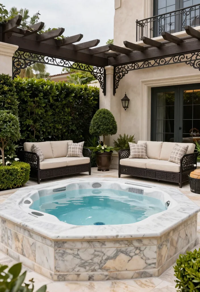 7 Sleek Sunken Hot Tub Deck Ideas for a Custom Build 46 7 Sleek Sunken Hot Tub Deck Ideas for a Custom Build 6. Formal Elegance 0