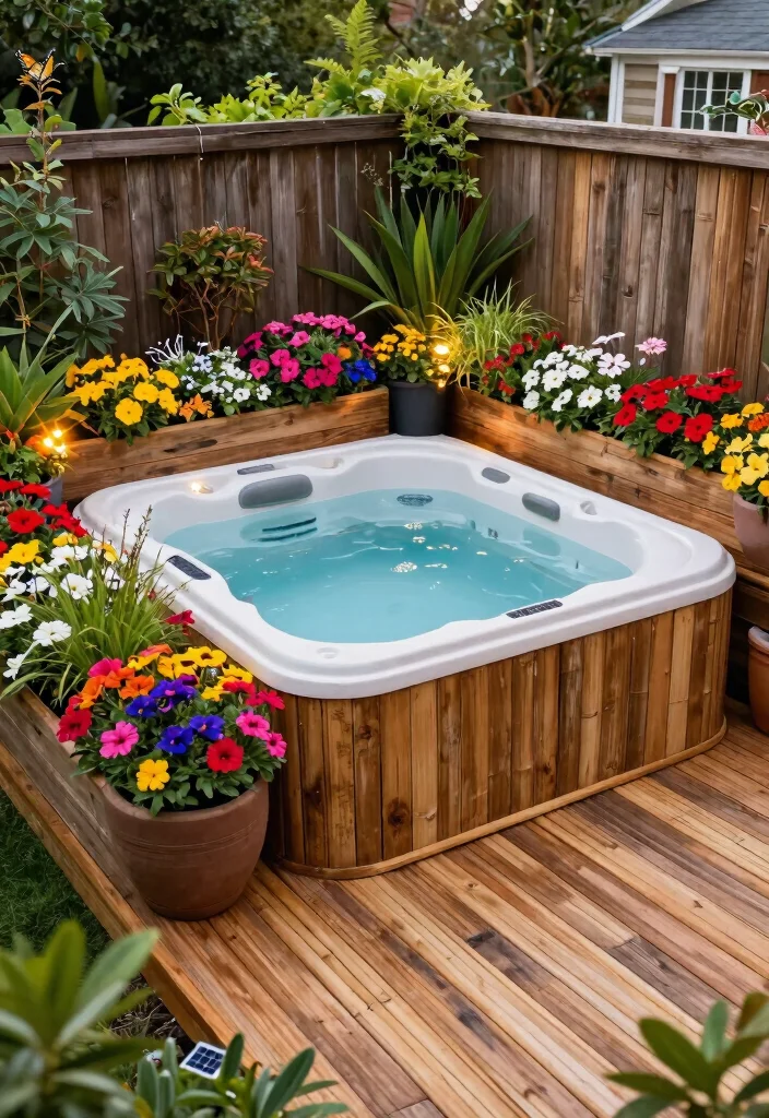 7 Sleek Sunken Hot Tub Deck Ideas for a Custom Build 57 7 Sleek Sunken Hot Tub Deck Ideas for a Custom Build 7. Colorful Eco Friendly Deck 0
