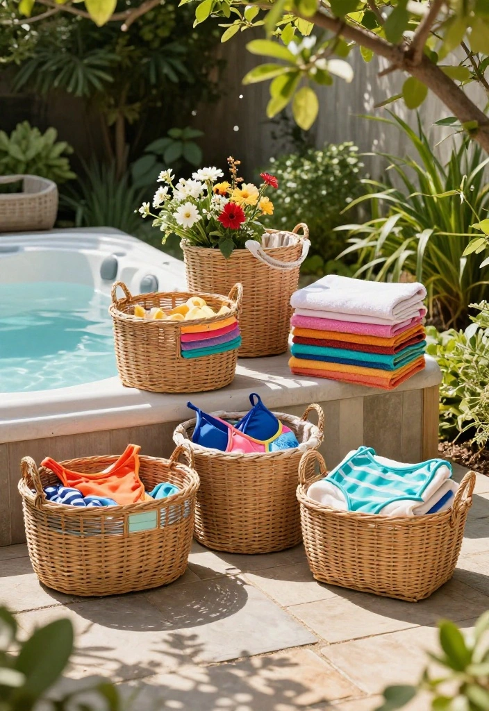 7 Smart Hot Tub Storage Ideas for Chemicals & Gear 1 7 Smart Hot Tub Storage Ideas for Chemicals Gear 1. Woven Storage Baskets 0