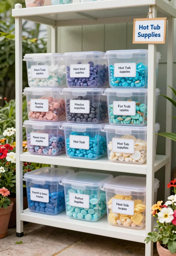 7 Smart Hot Tub Storage Ideas for Chemicals & Gear 34 7 Smart Hot Tub Storage Ideas for Chemicals Gear 4. Clear Plastic Containers 0