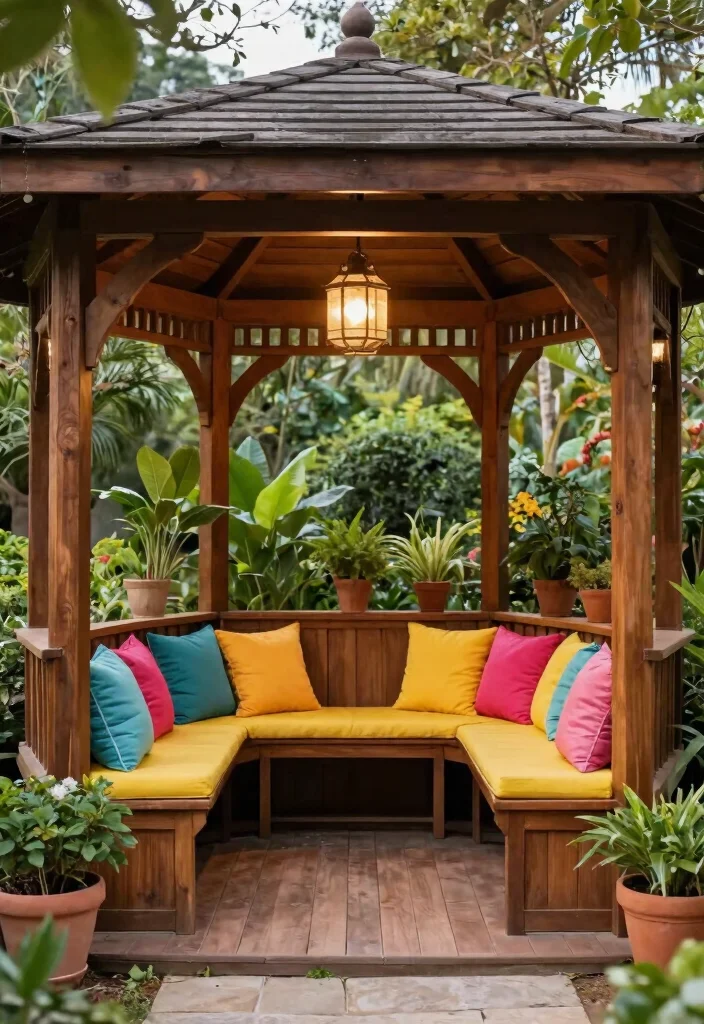 7 Space-Efficient Corner Gazebo Ideas for Small Gardens 23 7 Space Efficient Corner Gazebo Ideas for Small Gardens 3. Built In Bench Seating 0