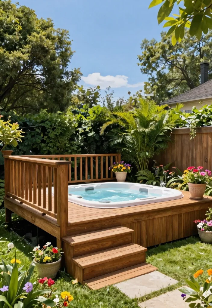 7 Sturdy Hot Tub Platform Ideas for Uneven Ground 2. Elevated Wooden Deck 0