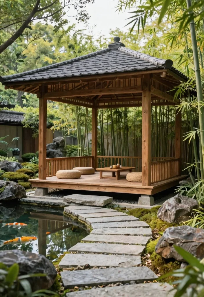 7 Timeless Wooden Gazebo Ideas for a Natural Aesthetic 5. Japanese Inspired Zen Gazebo 0