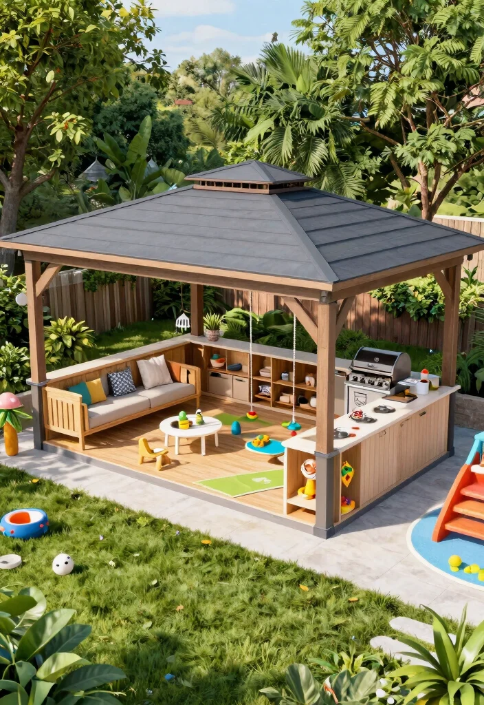 7 Timeless Wooden Gazebo Ideas for a Natural Aesthetic 7. Multi Functional Family Gazebo 0