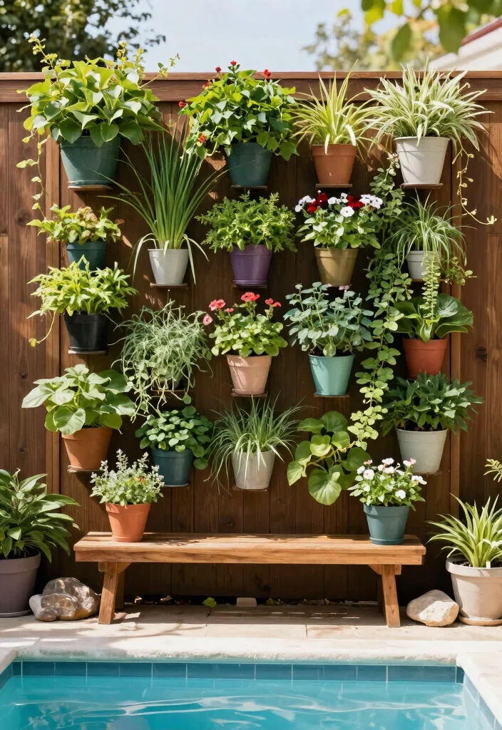 7 Tiny Small Above Ground Pool Deck Ideas for Tight Spaces 1. Vertical Gardens for Space Efficiency 0