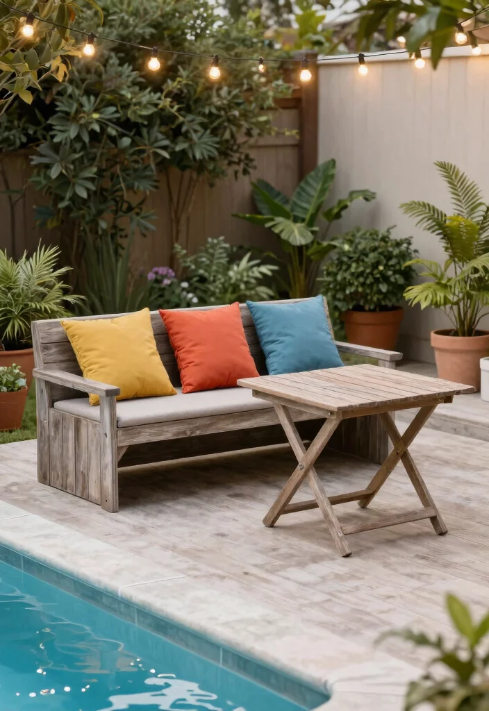 7 Tiny Small Above Ground Pool Deck Ideas for Tight Spaces 2. Incorporating Multi Functional Furniture 0