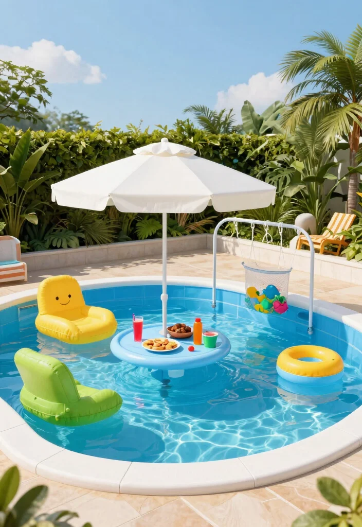 7 Tiny Small Above Ground Pool Deck Ideas for Tight Spaces 6. Smart Use of Space Saving Pool Accessories 0