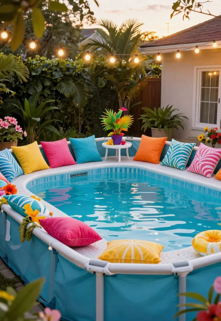 7 Tiny Small Above Ground Pool Deck Ideas for Tight Spaces 7. Seasonal Decor Themes 0