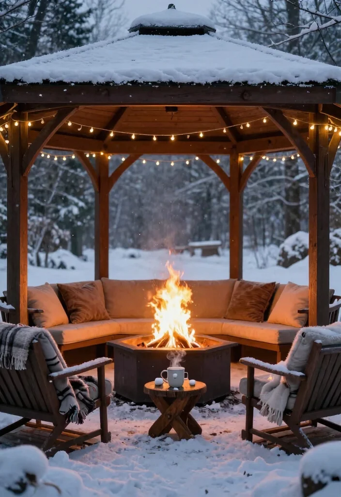7 Warm Winter Gazebo Ideas to Stay Toasty Outside 1 7 Warm Winter Gazebo Ideas to Stay Toasty Outside 1. Cozy Fire Pit Gathering 0