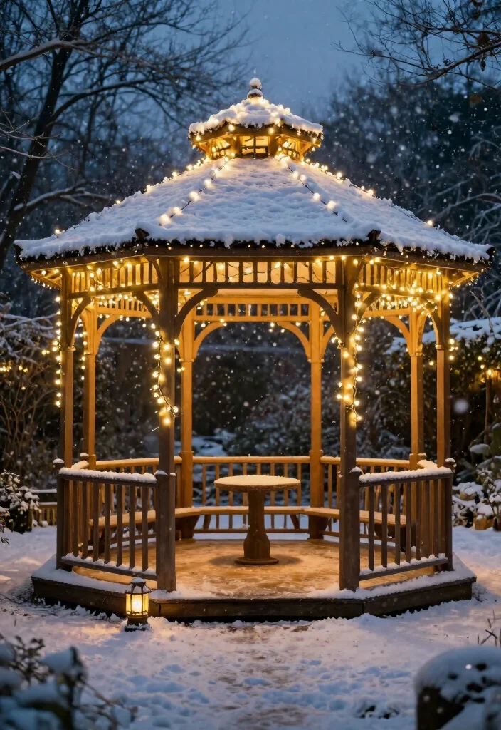 7 Warm Winter Gazebo Ideas to Stay Toasty Outside 34 7 Warm Winter Gazebo Ideas to Stay Toasty Outside 4. Twinkling Fairy Lights 0