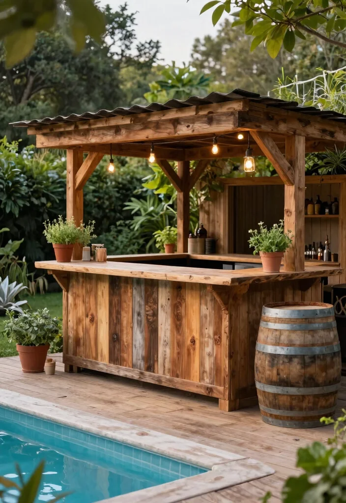 8 Amazing Pool Deck Ideas with Bar for Outdoor Entertaining 12 8 Amazing Pool Deck Ideas with Bar for Outdoor Entertaining 2. Rustic Wooden Bar Retreat 0