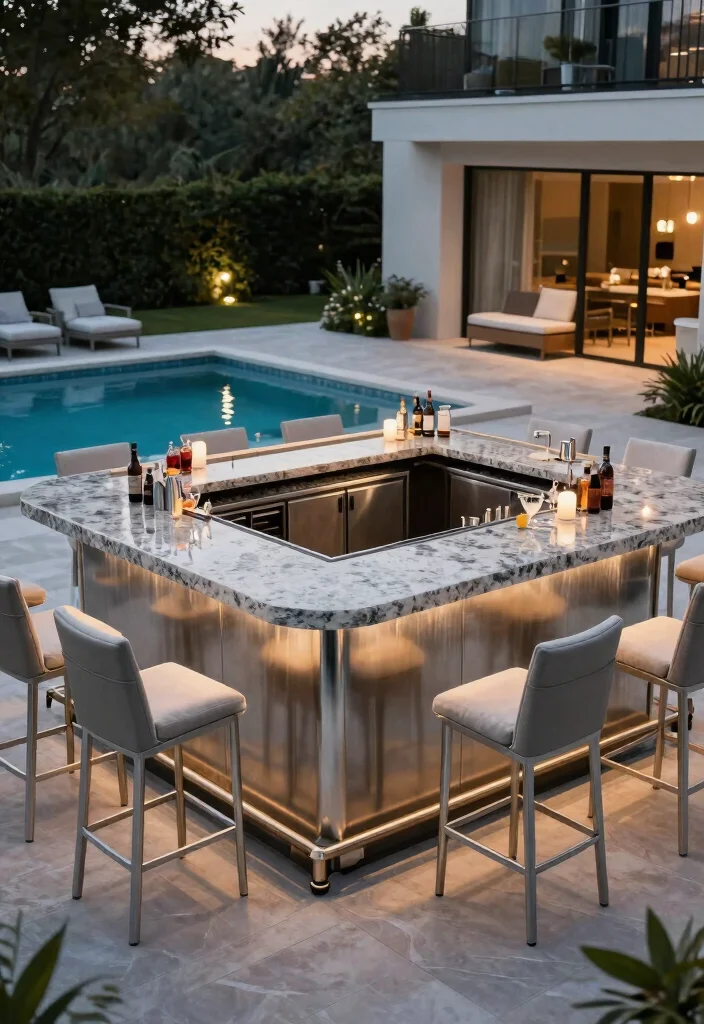 8 Amazing Pool Deck Ideas with Bar for Outdoor Entertaining 34 8 Amazing Pool Deck Ideas with Bar for Outdoor Entertaining 4. Elegant Modern Outdoor Bar 0