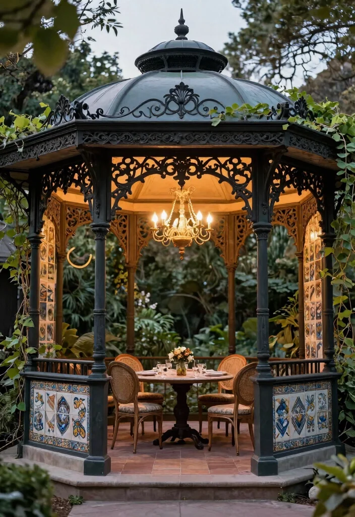 8 Chic Patio Gazebo Ideas Create an Outdoor Room 6. Vintage Glam Ornate Gazebo 0