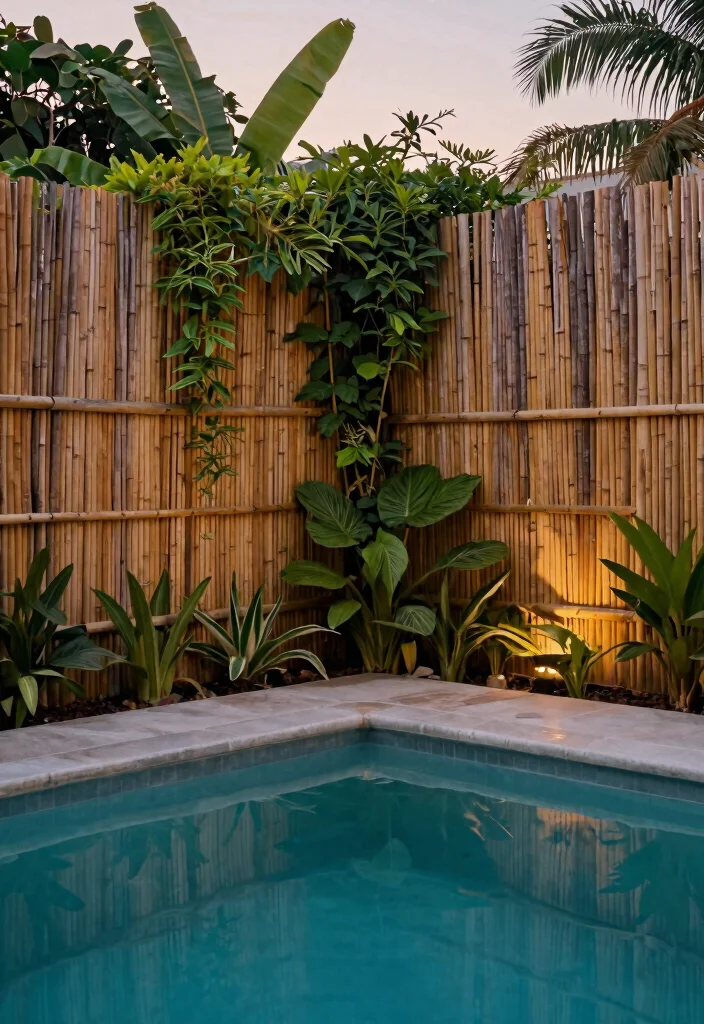 8 Clean Above Ground Pool Border Ideas for a Polished Yard 7. Bamboo Fencing 0