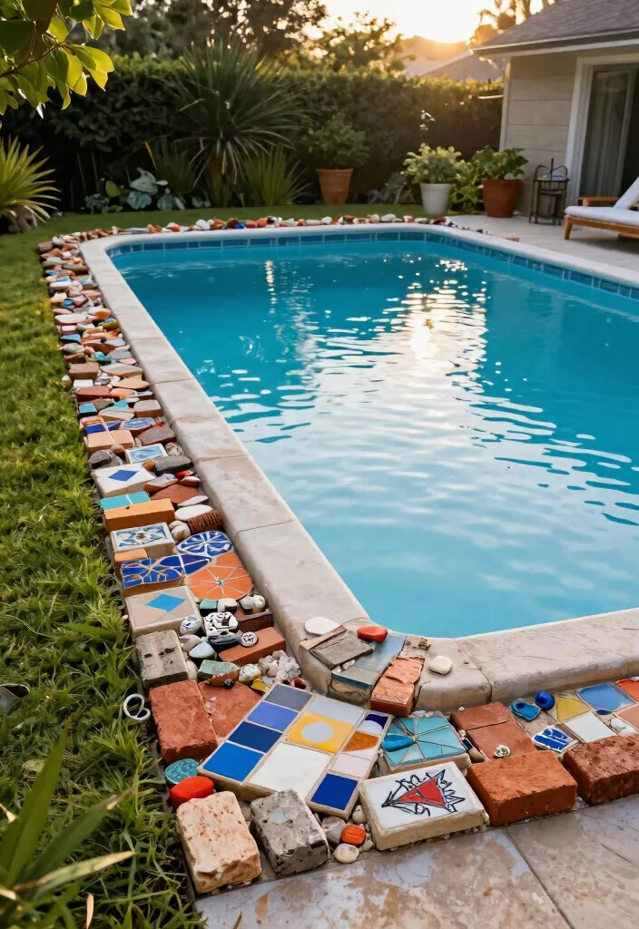 8 Clean Above Ground Pool Border Ideas for a Polished Yard 8. Recycled Material Borders 0