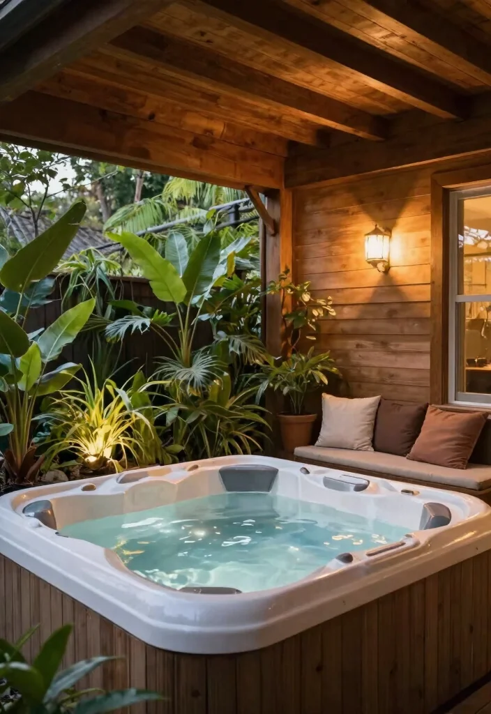 8 Cozy Back Porch Hot Tub Ideas for Home Comfort 1. Enclosed Serenity Space 0