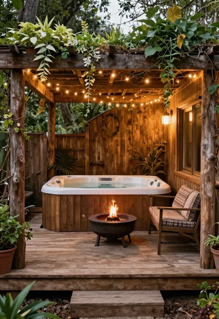 8 Cozy Back Porch Hot Tub Ideas for Home Comfort 2. Rustic Charm with Wood Elements 0