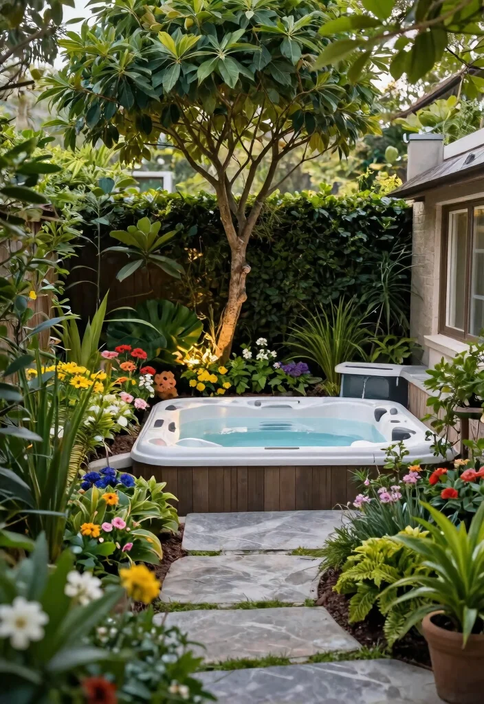 8 Cozy Back Porch Hot Tub Ideas for Home Comfort 7. Garden Oasis Hot Tub 0