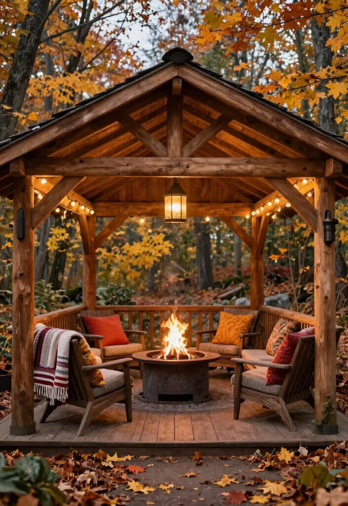 8 Cozy Gazebo Fire Pit Ideas for Chilly Autumn Nights 1. Rustic Wooden Gazebo with Integrated Fire Pit 0