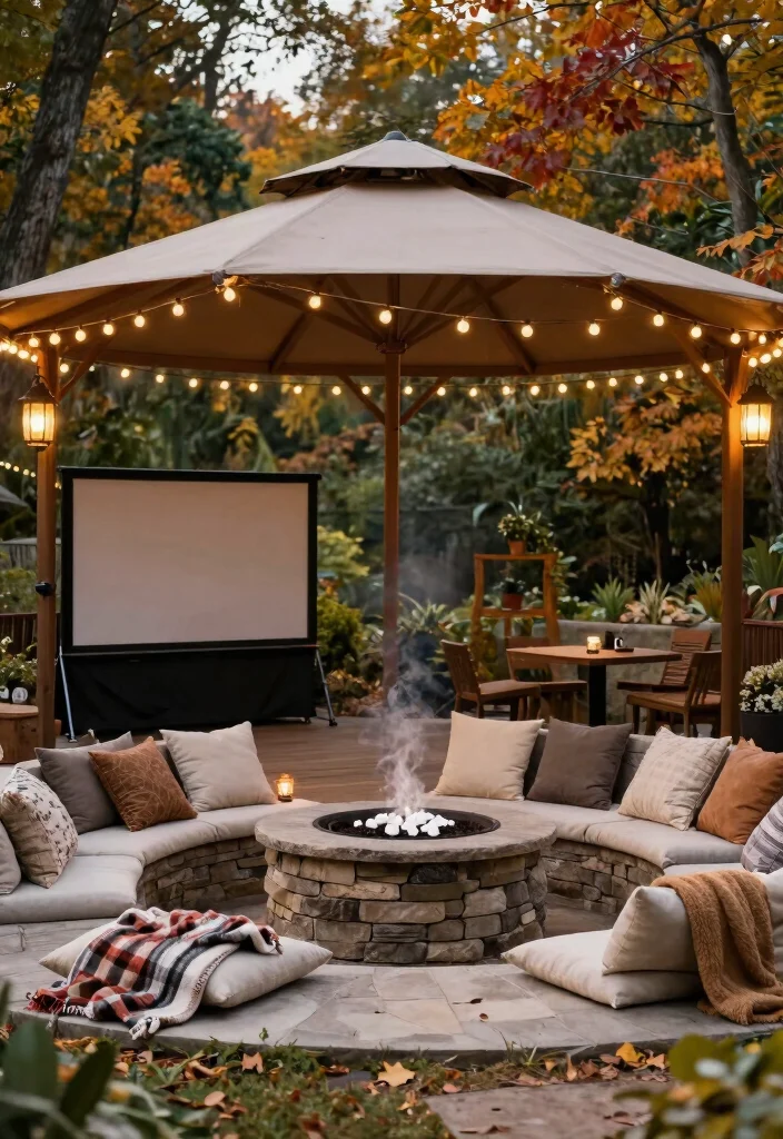 8 Cozy Gazebo Fire Pit Ideas for Chilly Autumn Nights 4. Family Friendly Gazebo with Fire Pit and Games 0