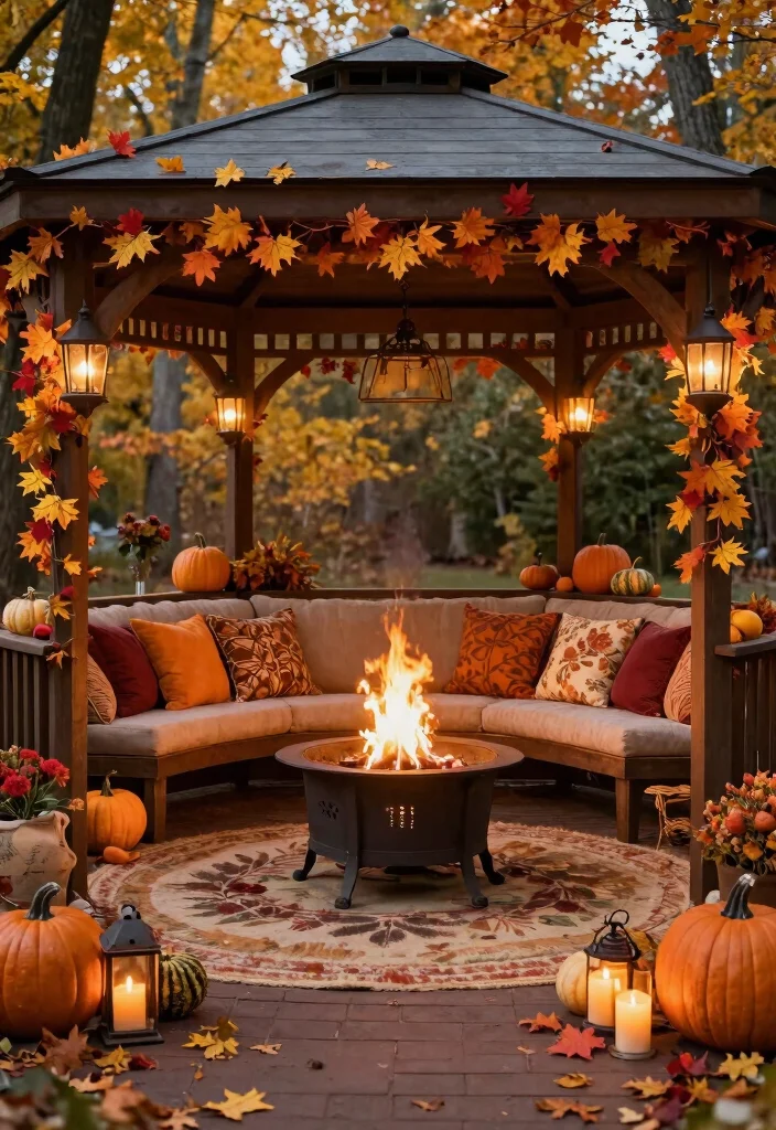 8 Cozy Gazebo Fire Pit Ideas for Chilly Autumn Nights 6. Themed Gazebo with Seasonal Decor 0