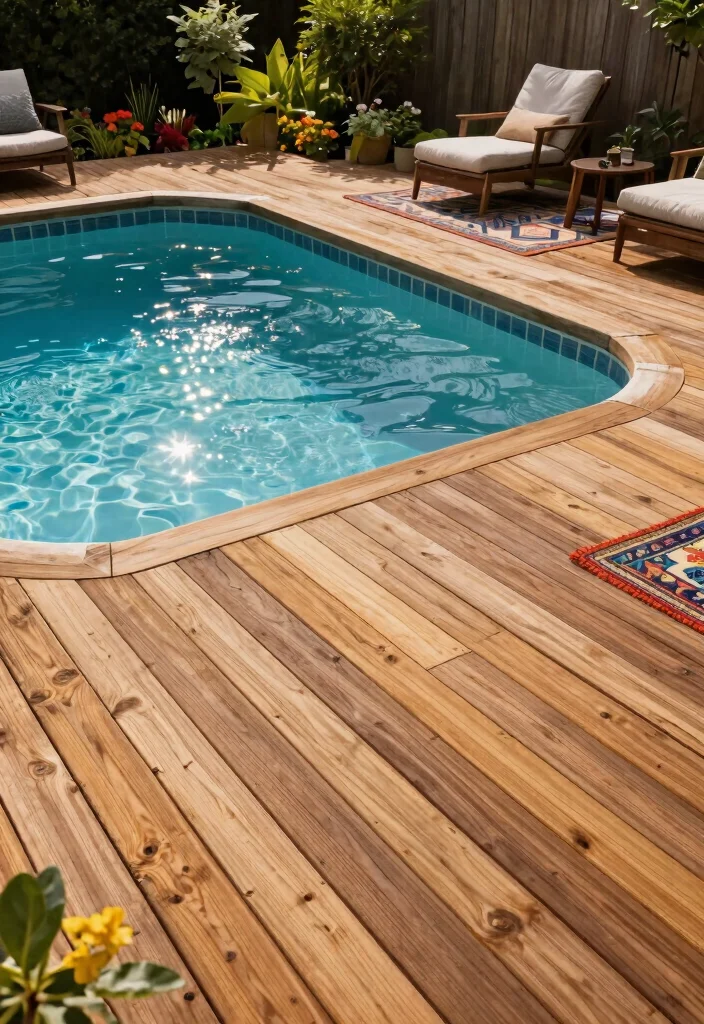 8 Durable Above Ground Pool Surround Ideas for Better Vibes 1. Recycled Wood Decking 0