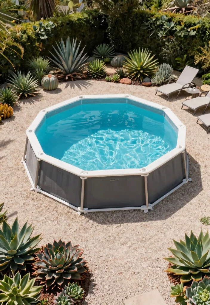 8 Durable Above Ground Pool Surround Ideas for Better Vibes 3. Gravel Surround with Succulents 0