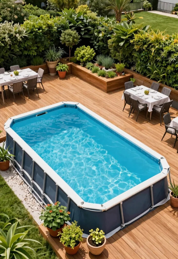 8 Durable Above Ground Pool Surround Ideas for Better Vibes 6. Multi Level Decking with Garden Space 0