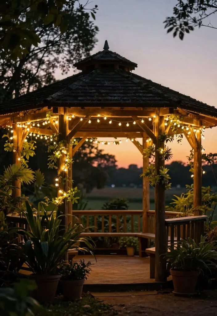 8 Elegant Backyard Gazebo Decorating Ideas for Hosting 1. Twinkling String Lights 0