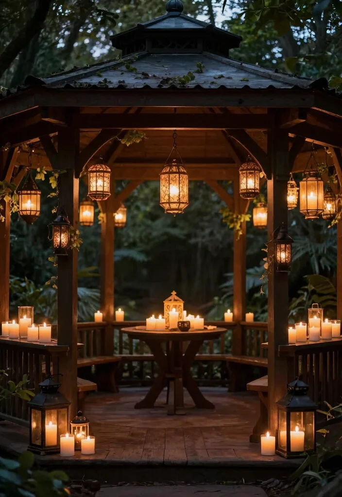 8 Elegant Backyard Gazebo Decorating Ideas for Hosting 6. Ambient Candles and Lanterns 0