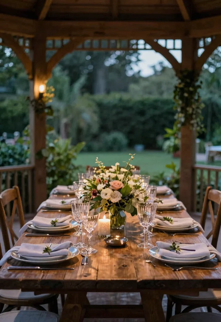 8 Elegant Backyard Gazebo Decorating Ideas for Hosting 7. Elegant Dinner Settings 0
