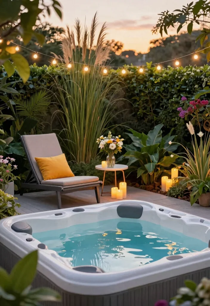 8 Glamorous Hot Tub Photoshoot Concepts for Social Media 1. Garden Oasis with Chic Decor 0
