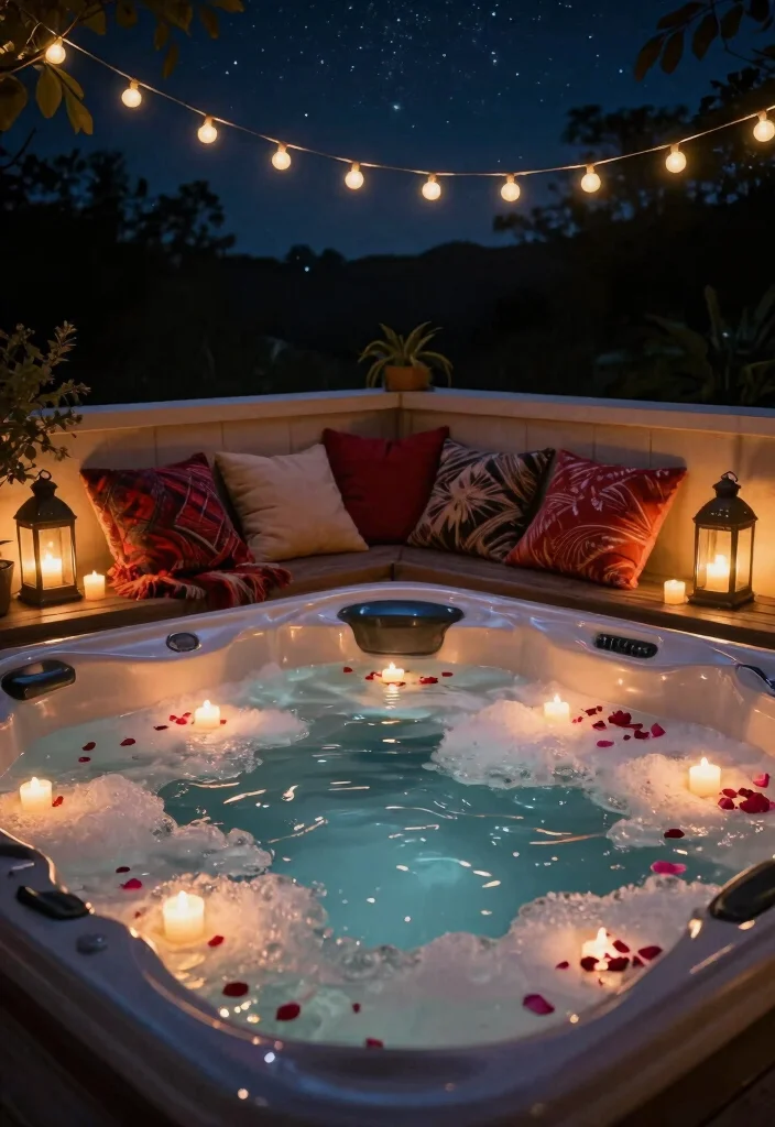 8 Glamorous Hot Tub Photoshoot Concepts for Social Media 2. Romantic Evening Retreat 0