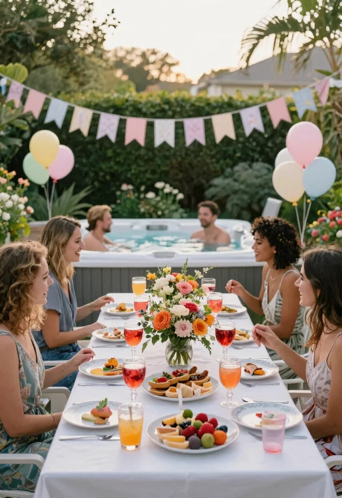 8 Glamorous Hot Tub Photoshoot Concepts for Social Media 3. Garden Party Vibes 0