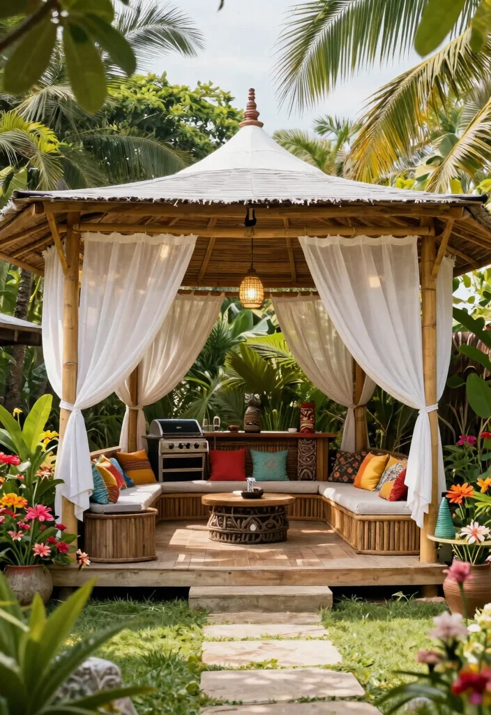8 Gourmet Gazebo Ideas for Your Backyard Kitchen Setup 34 8 Gourmet Gazebo Ideas for Your Backyard Kitchen Setup 4. Tropical Oasis Retreat 0