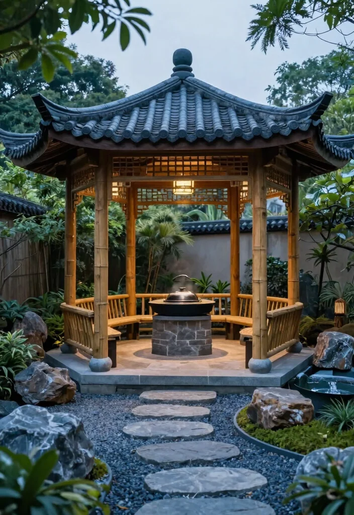 8 Gourmet Gazebo Ideas for Your Backyard Kitchen Setup 58 8 Gourmet Gazebo Ideas for Your Backyard Kitchen Setup 8. Elegant Asian Zen Haven 0