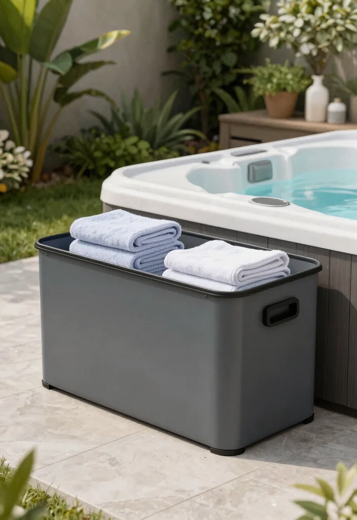 8 Neat Hot Tub Towel Storage Ideas to Stay Dry 4. Waterproof Storage Boxes for Ultimate Protection 0