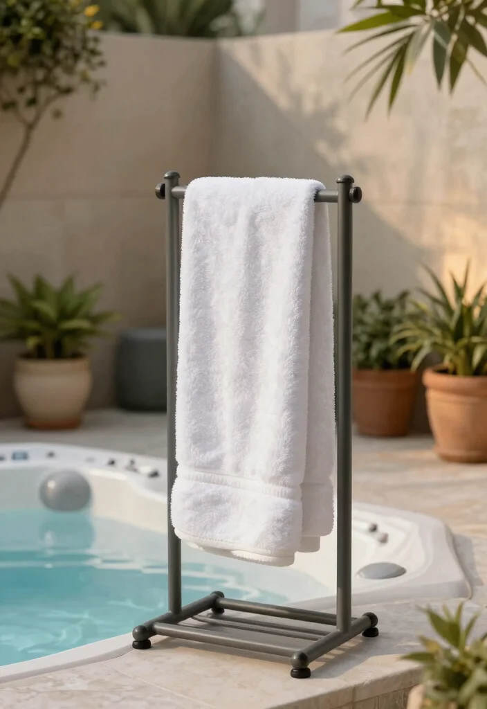 8 Neat Hot Tub Towel Storage Ideas to Stay Dry 6. Decorative Towel Rack for Style 0