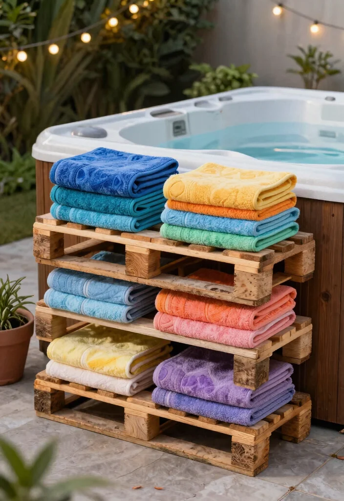 8 Neat Hot Tub Towel Storage Ideas to Stay Dry 7. Customized Towel Storage with Pallets 0