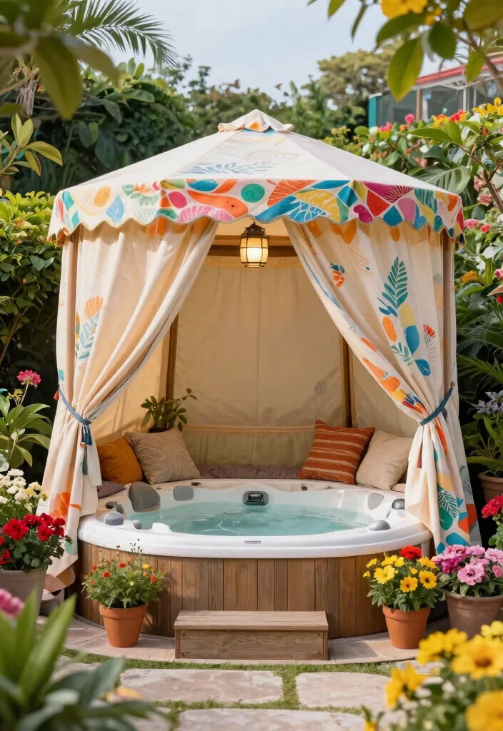 8 Protective Covered Hot Tub Ideas to Stay Dry & Warm 13 8 Protective Covered Hot Tub Ideas to Stay Dry Warm 3. Stylish Canopy Tent 0