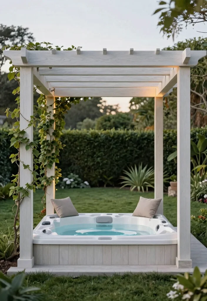 8 Protective Covered Hot Tub Ideas to Stay Dry & Warm 24 8 Protective Covered Hot Tub Ideas to Stay Dry Warm 4. Minimalist Pergola 0