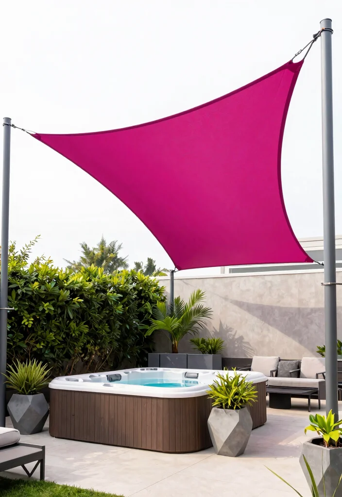 8 Protective Covered Hot Tub Ideas to Stay Dry & Warm 35 8 Protective Covered Hot Tub Ideas to Stay Dry Warm 5. Modern Shade Sail 0