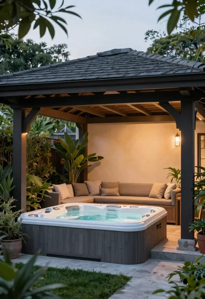 8 Protective Covered Hot Tub Ideas to Stay Dry & Warm 47 8 Protective Covered Hot Tub Ideas to Stay Dry Warm 7. Elegant Solid Roof Pavilion 0
