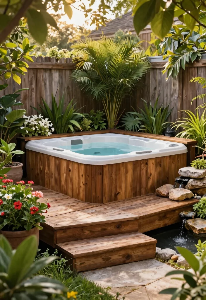 8 Stunning Hot Tub Ideas for Backyard Deck Combinations 1. Eco Friendly Wooden Deck with Hot Tub and Native Plants 0