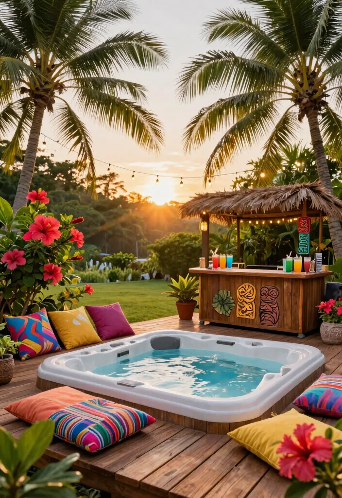 8 Stunning Hot Tub Ideas for Backyard Deck Combinations 5. Tropical Paradise Hot Tub Deck 0