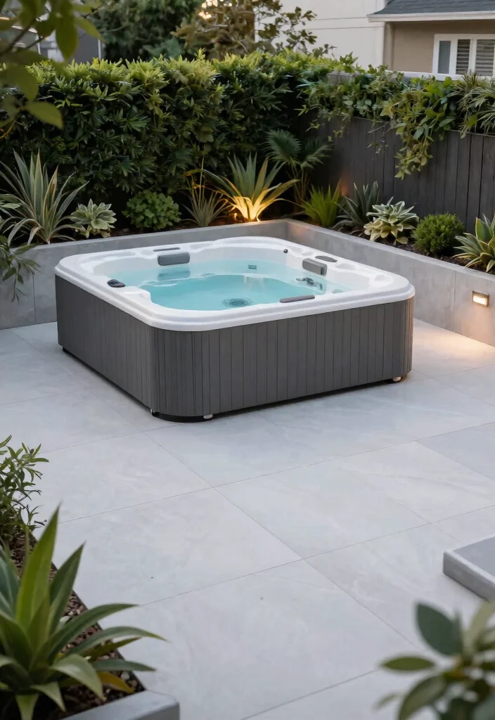 8 Stunning Hot Tub Ideas for Backyard Deck Combinations 7. Modern Minimalist Hot Tub with Surrounding Greenery 0