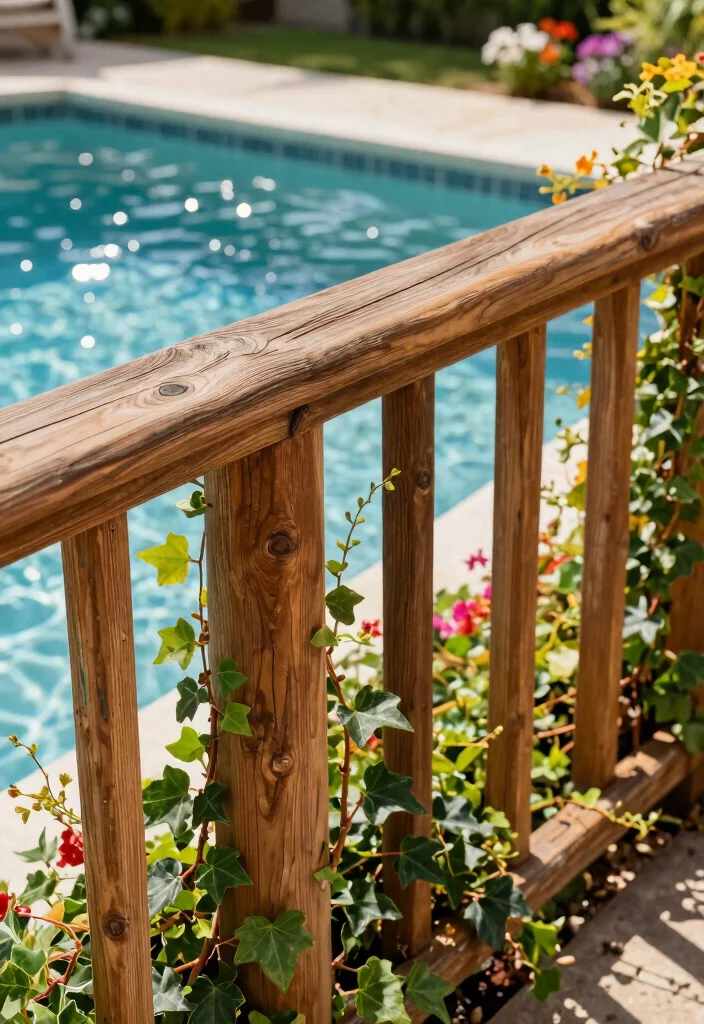 8 Stylish Pool Deck Railing Ideas Safety Meets Beauty 1. Reclaimed Wood Railings 0