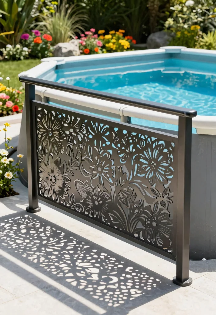 8 Stylish Pool Deck Railing Ideas Safety Meets Beauty 2. Metal Railings with Artistic Designs 0