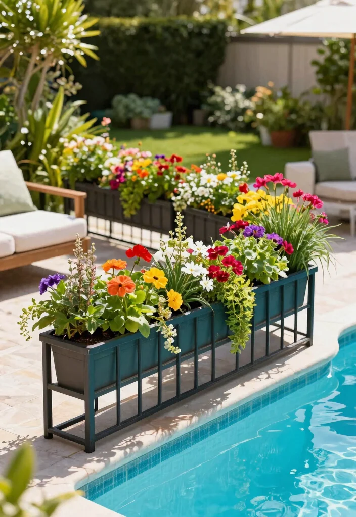 8 Stylish Pool Deck Railing Ideas Safety Meets Beauty 6. Vertical Planter Railings 0